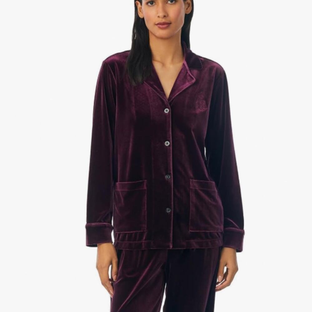 Ralph Lauren Wine Velvet Pajama Top Burgundy Wine Red XLP